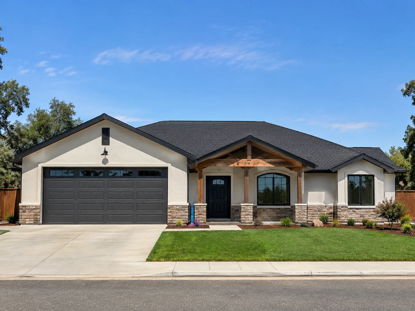 Custom home exterior — front, daytime